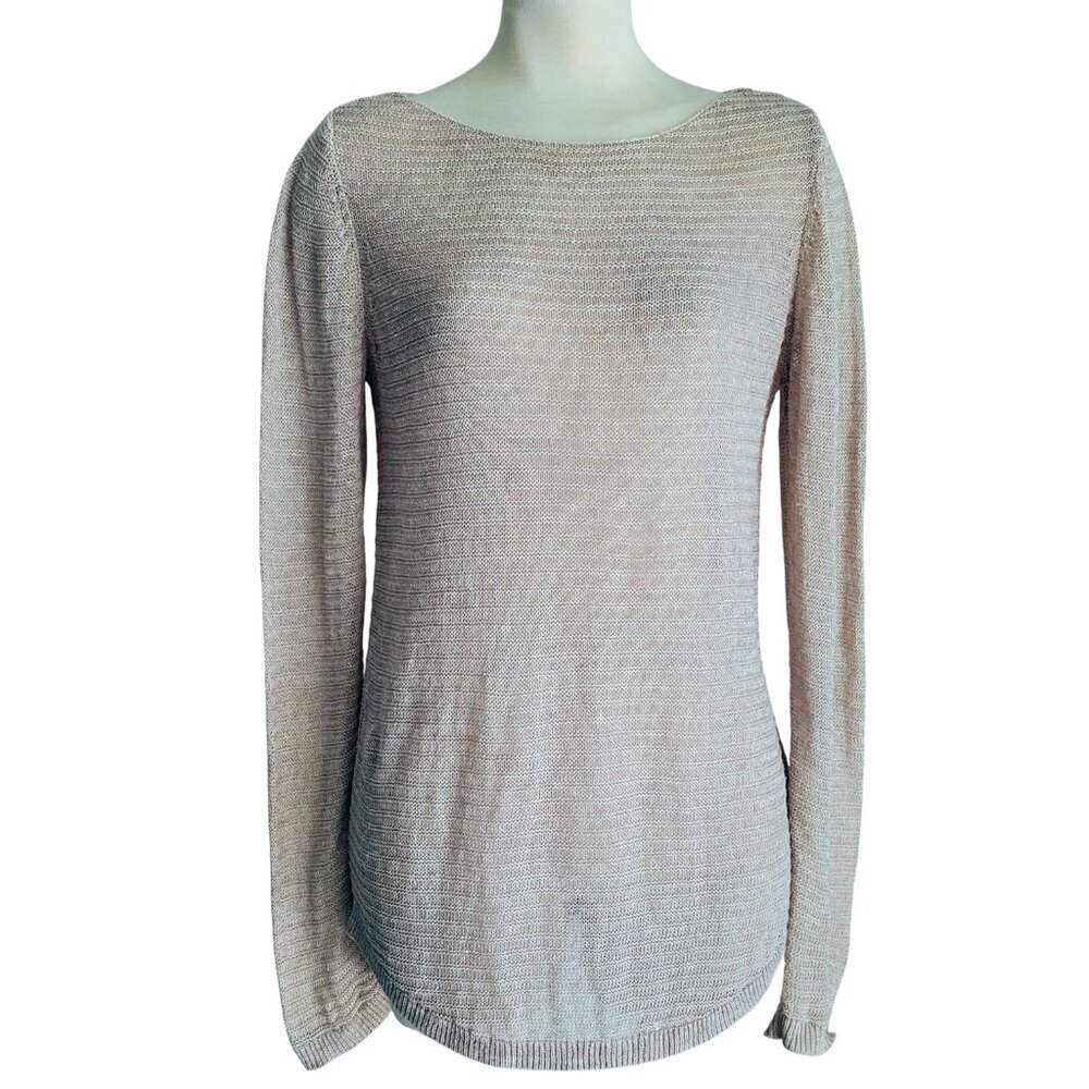 Tahari 100% Linen Open Weave Lightweight Long Sleeve Sweater Size M